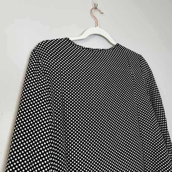 Como Black V-Neck Blouson Sleeve Crepe Blouse Polka Dot NWT Size Medium - Picture 6 of 8